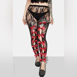 Forest ink Countess Leggings black lace red bows size 3X Nwt in packaging